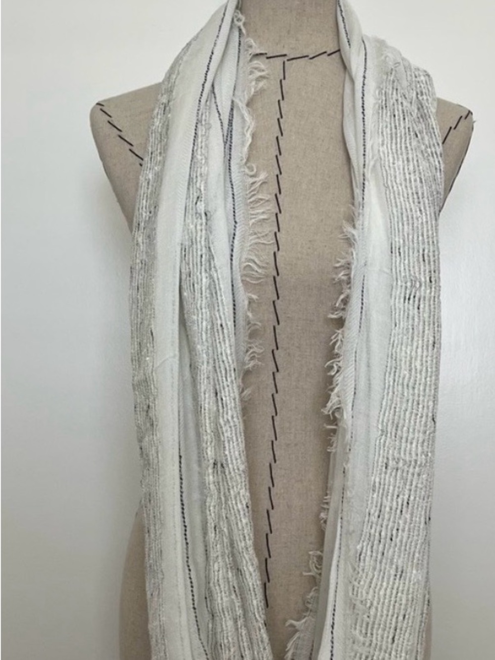 LOFT White Textured Infinity Scarf with Subtle Stripe Detail